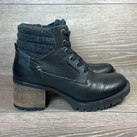 Bull Boxer Cassie Women’s Sz 8M Black Leather Side Zip Y2K Chunky Heel Boots - Picture 1 of 11